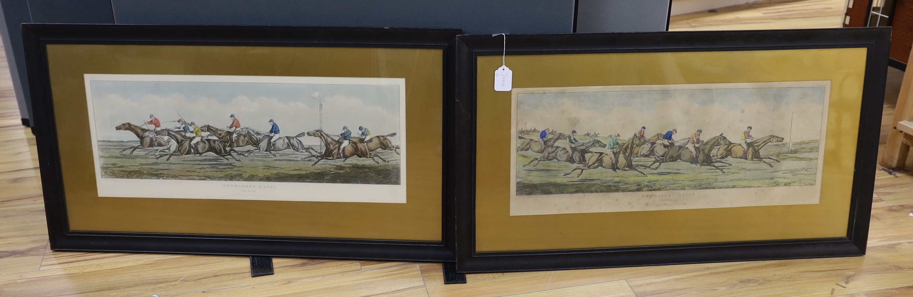 After Henry Alken, pair of coloured engravings, Newmarket Race's, 'The Gallop' and 'The Race', overall 29 x 73cm